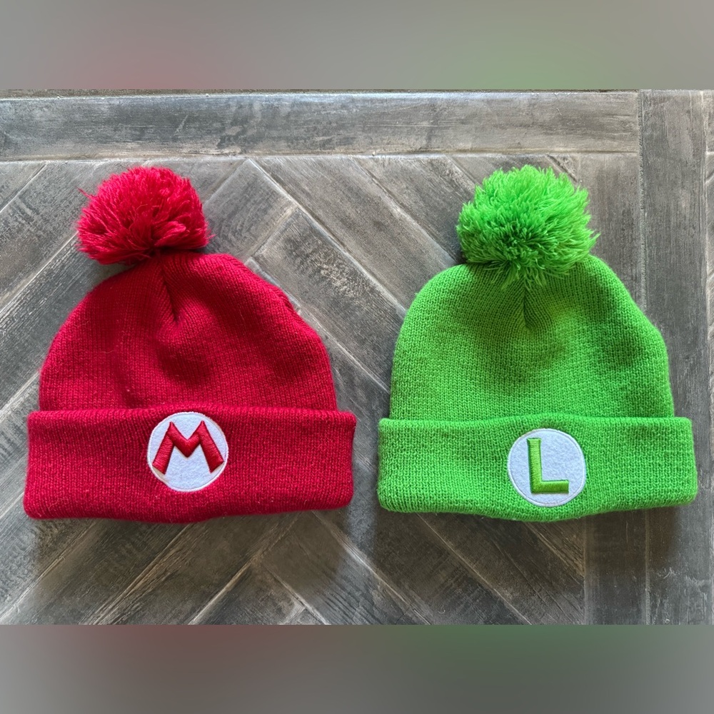 Mario Brothers Mario & Luigi Adult Pom Pom Beanie Hats